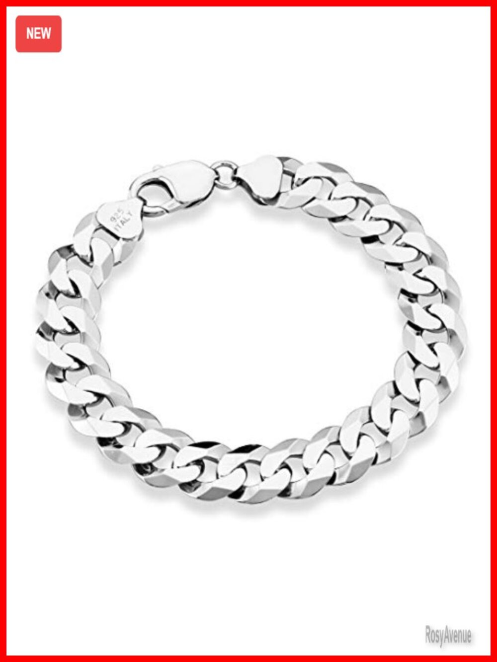 925 Sterling Silver 12mm Cuban Link Bracelet Men Made in Italy